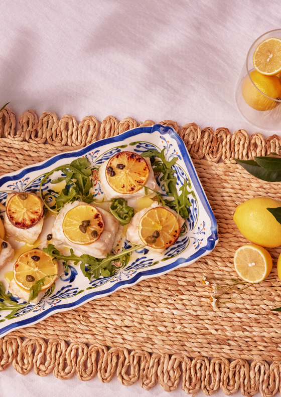 Baked barramundi with lemon and capers
