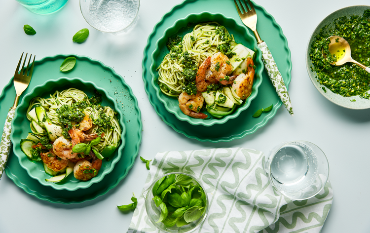 Pistachio pesto prawn pasta