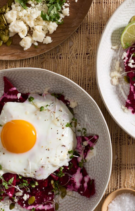 Brunch chilaquiles with spicy beetroot salsa