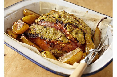 Roasted lemon pork with roasted pears