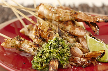 Coriander peppercorn and lime prawns with zesty fresh coriander and lime dressing