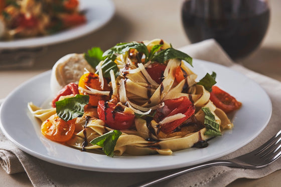 Fettuccine Pasta with Heirloom Tomatoes, Burrata & Balsamic Recipe