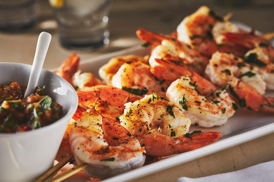 Shrimp Skewers with Roasted Lemon Salsa