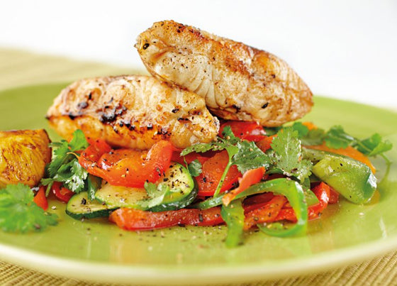 Char grilled lime snapper on a warm capsicum salad