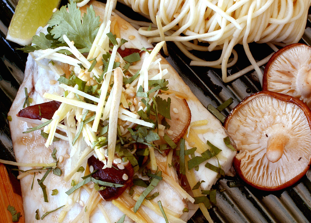 Steamed Barramundi Fillets with Lime, Ginger & Shiitake