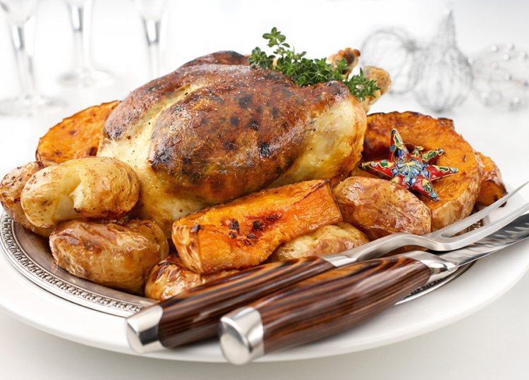 Macadamia and herb filled roasted chicken