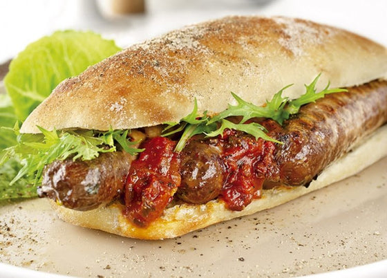 Mustard beef sausages