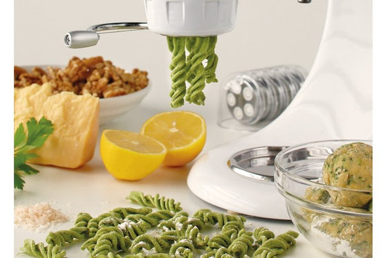 Spinach fusilli with a buttered walnut and herb sauce