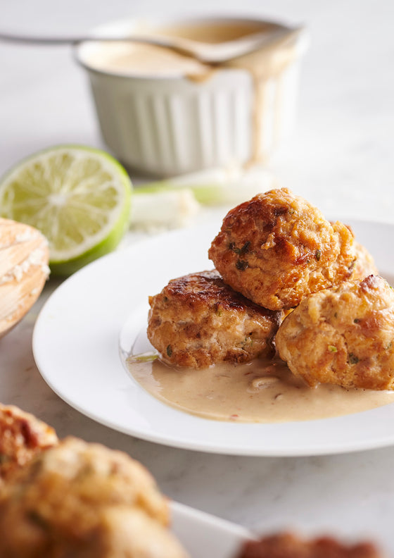Thai Chicken Meatballs with Peanut Sauce