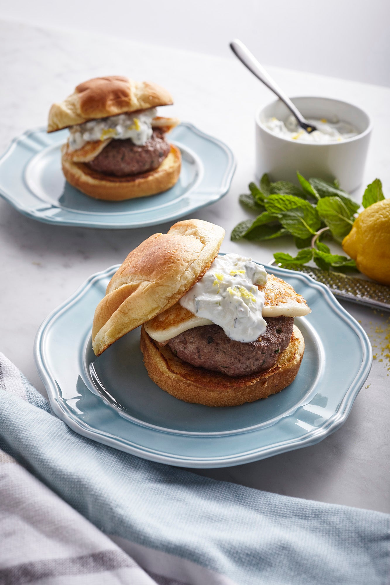 Spiced Lamb Burgers with Halloumi and Cucumber Sauce