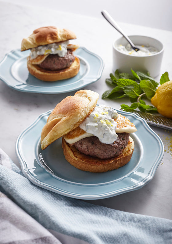 Spiced Lamb Burgers with Halloumi and Cucumber Sauce