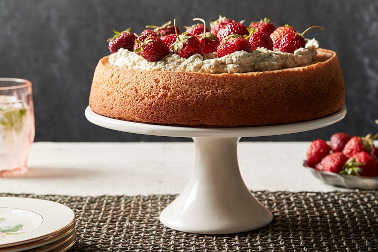 Classic Chiffon Cake with Basil Whipped Cream and Strawberries