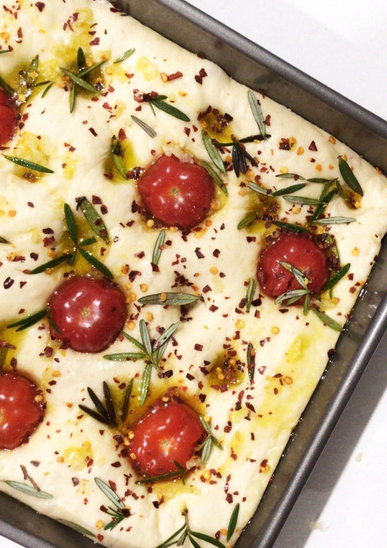 Garlic, rosemary and tomato foccacia