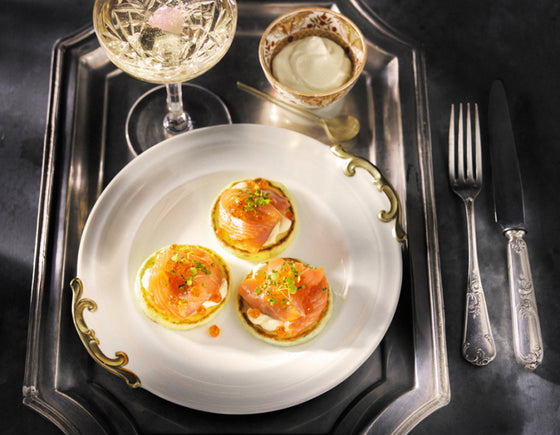 Buttermilk Blinis with Smoked Salmon and Horseradish Cream
