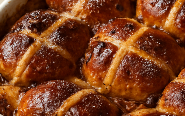 Hot Cross Bun Espresso Bread & Butter Pudding
