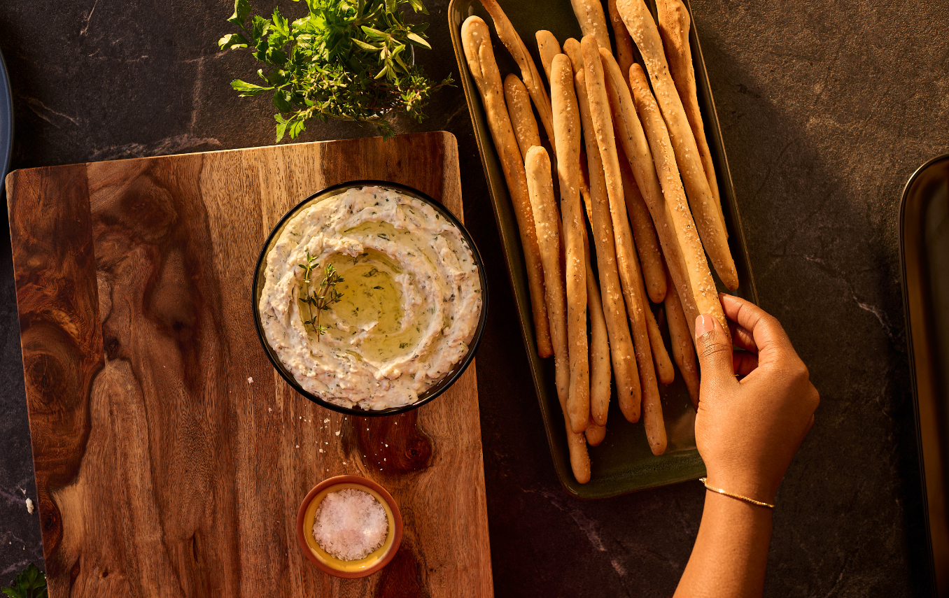 Whipped feta dip with crunchy breadsticks