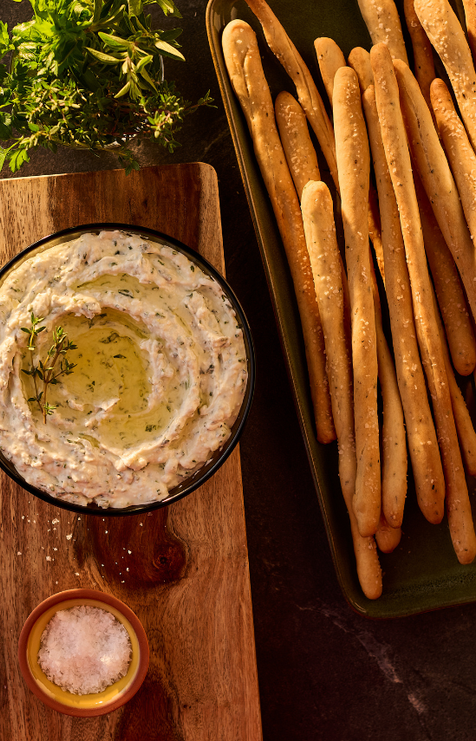Whipped feta dip with crunchy breadsticks