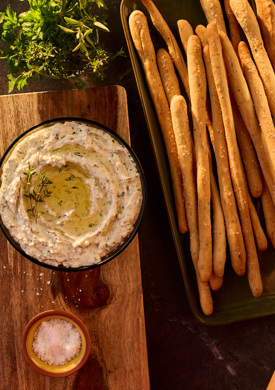 Whipped feta dip with crunchy breadsticks