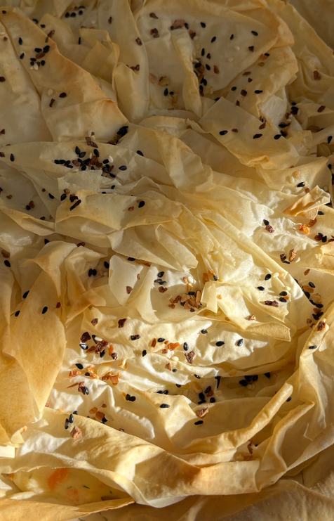 Cheesy Salmon Mornay Filo Pie