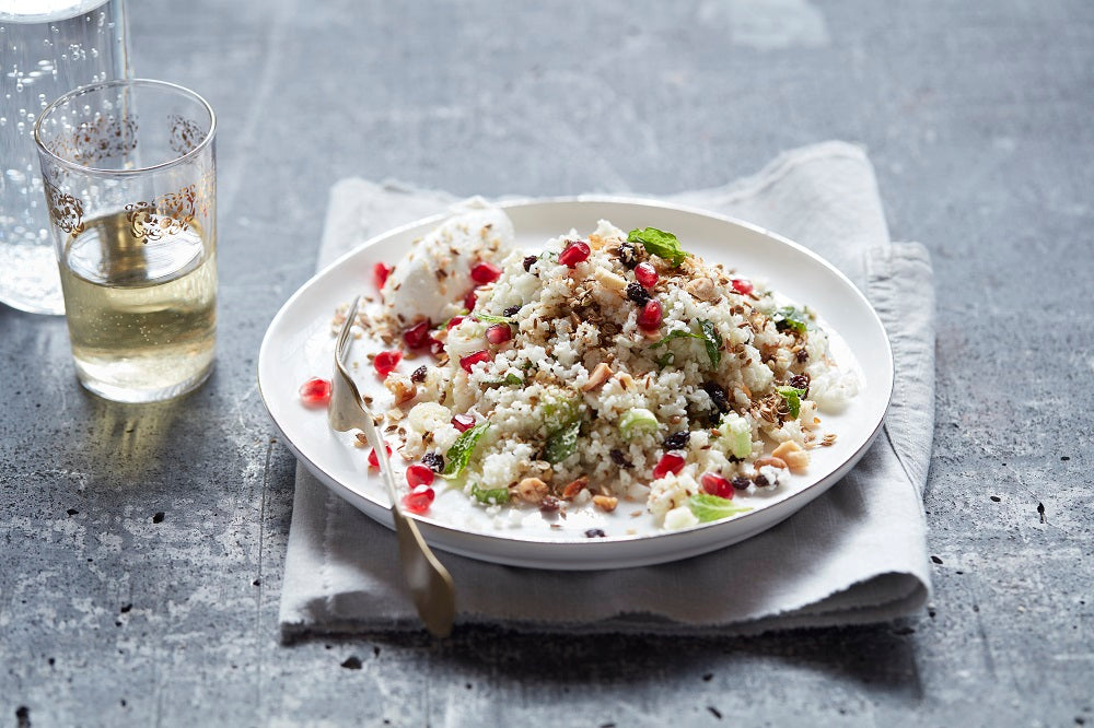 Cauliflower Rice Salad with Dukkah and Yogurt