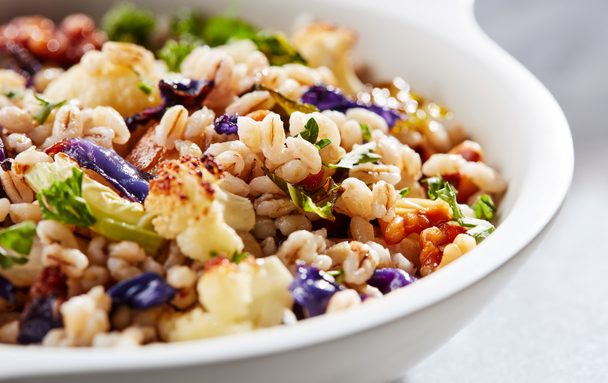Sheet pan barley salad
