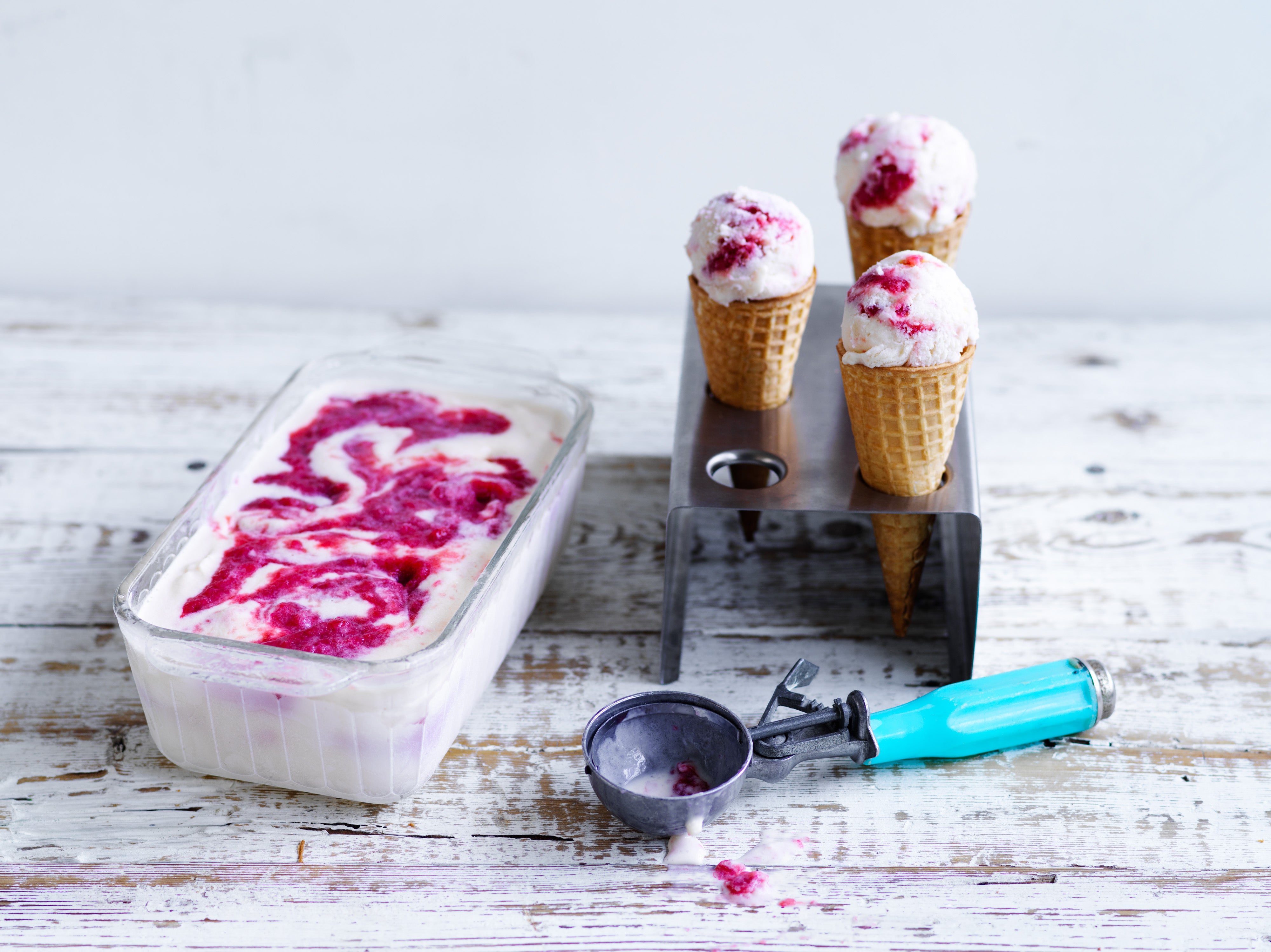 Dairy free coconut & raspberry swirl ice cream