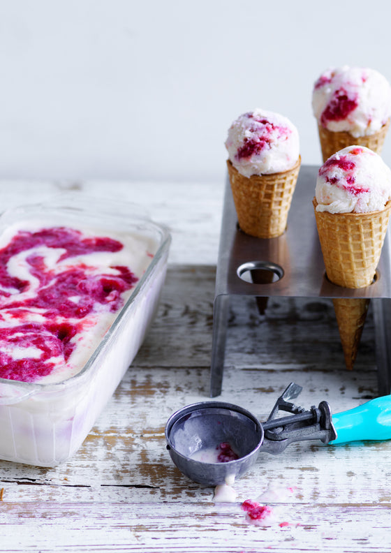 Dairy free coconut & raspberry swirl ice cream