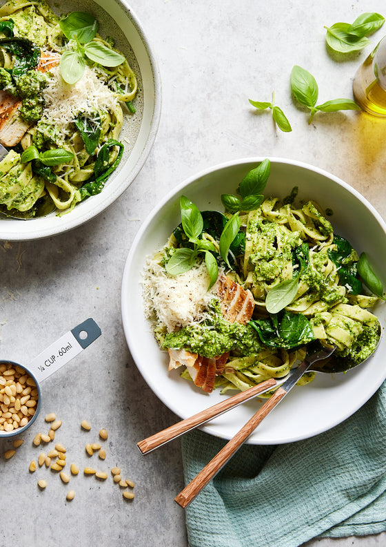 Chicken fettucine with pesto cream sauce