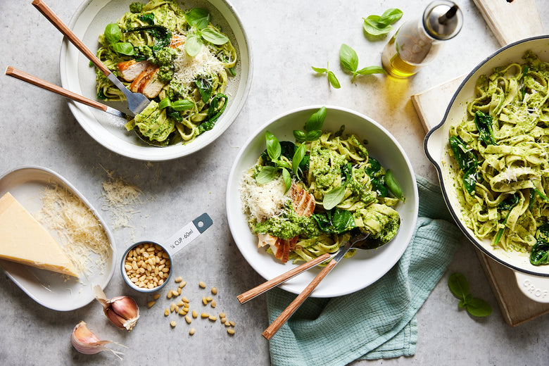 Chicken fettucine with pesto cream sauce