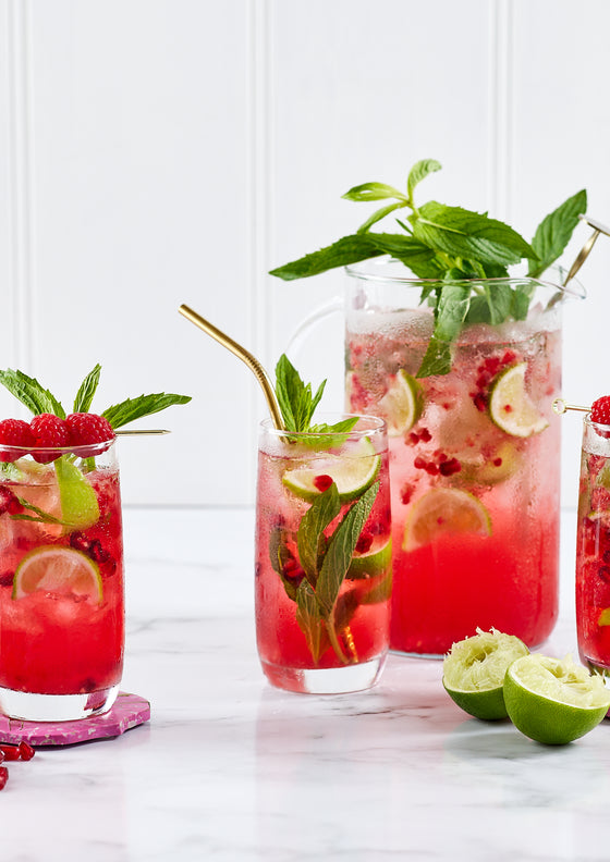 Raspberry and pomegranate mojito