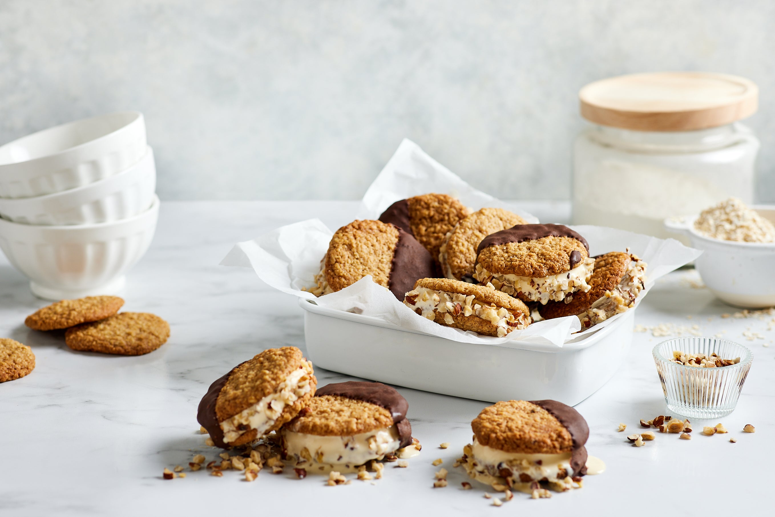 Vanilla and hazelnut ice cream sandwiches