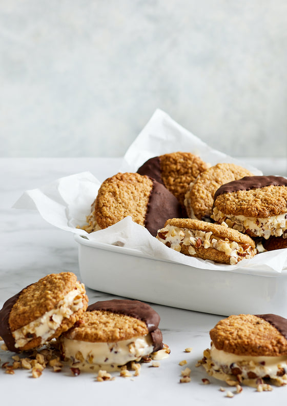 Vanilla and hazelnut ice cream sandwiches