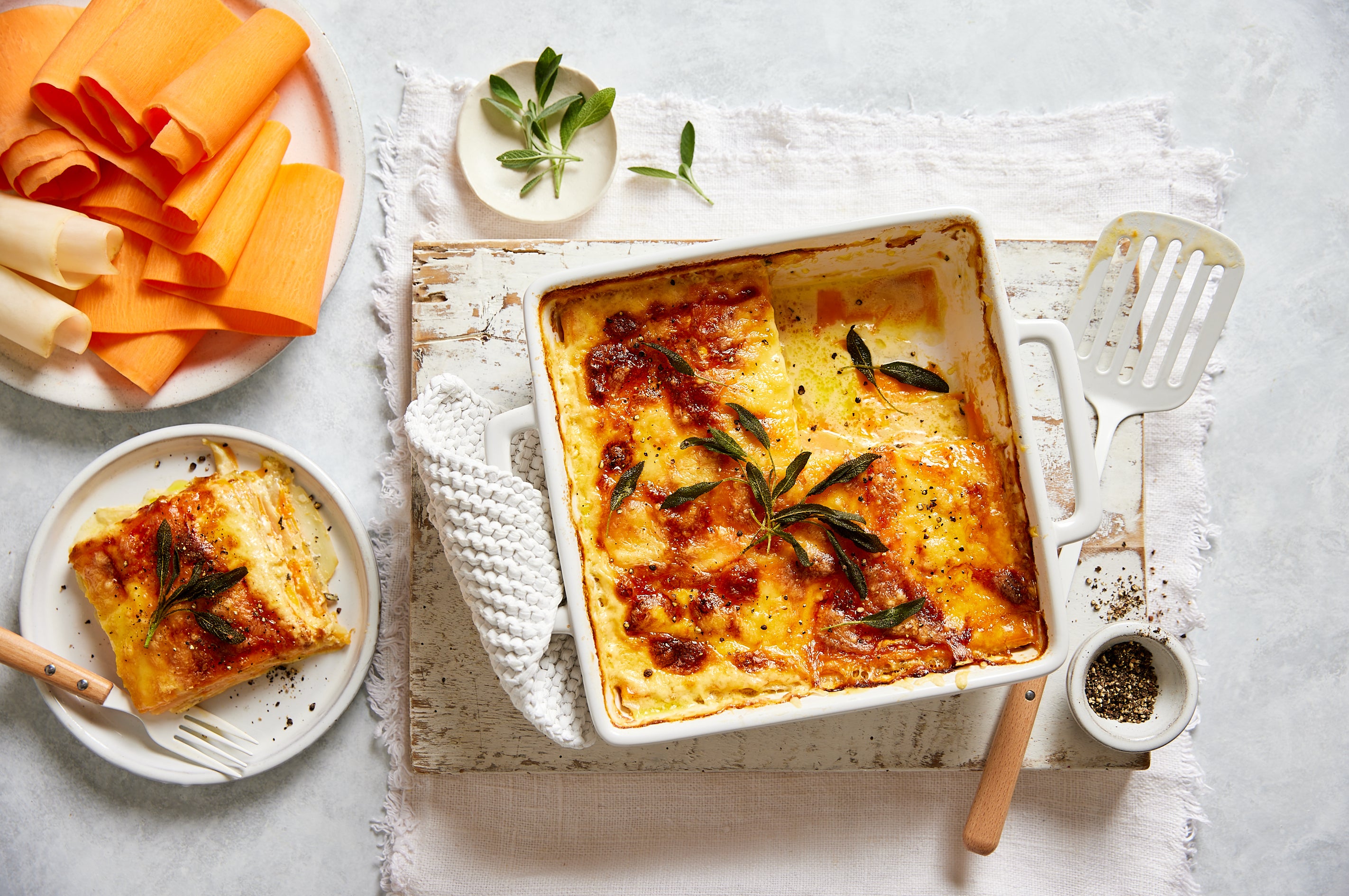 Sweet potato, potato and sage bake