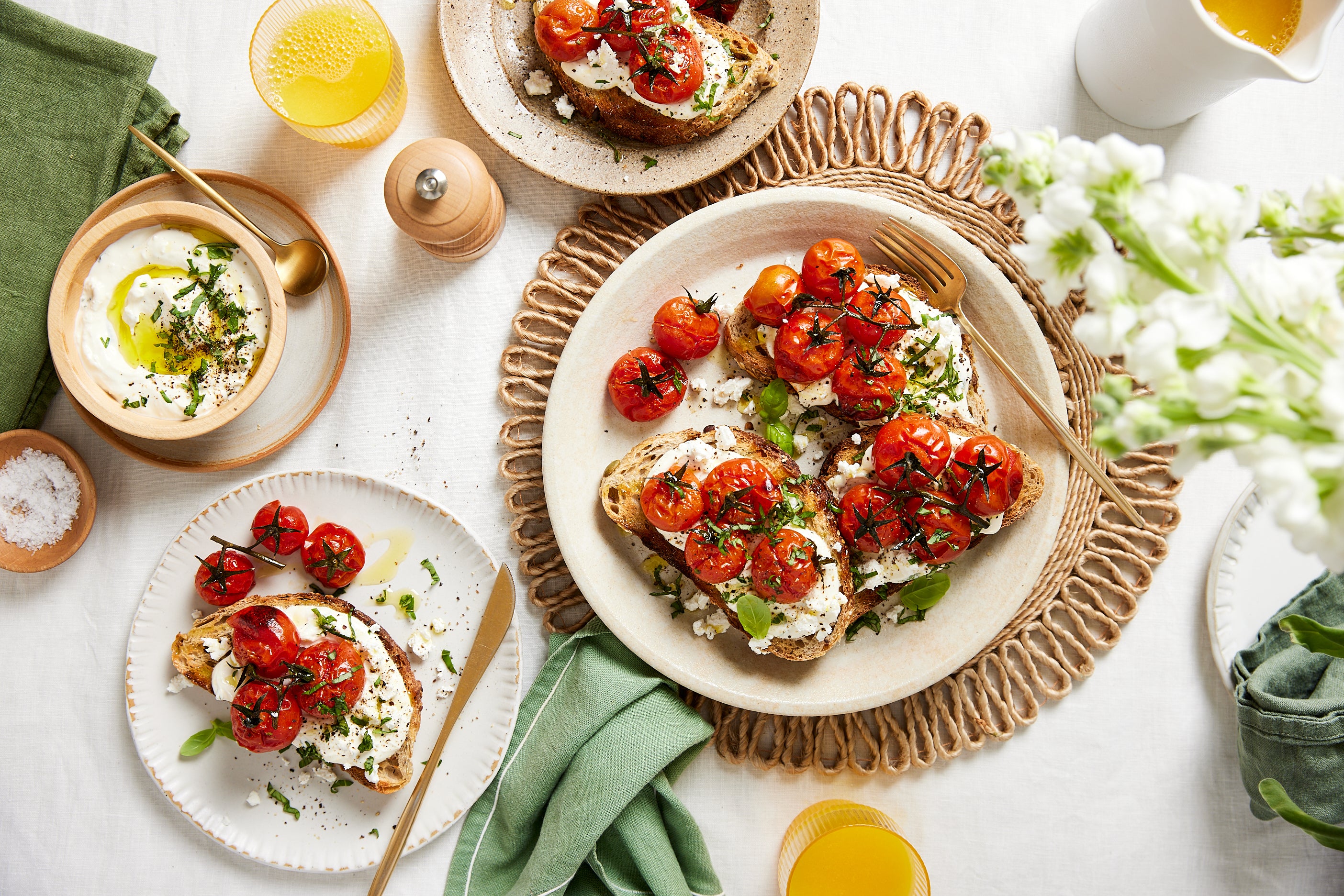 Whipped feta and tomato bruschetta