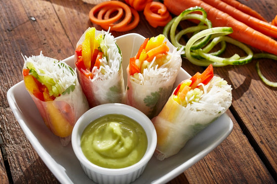 Vegetable summer rolls with avocado dipping sauce