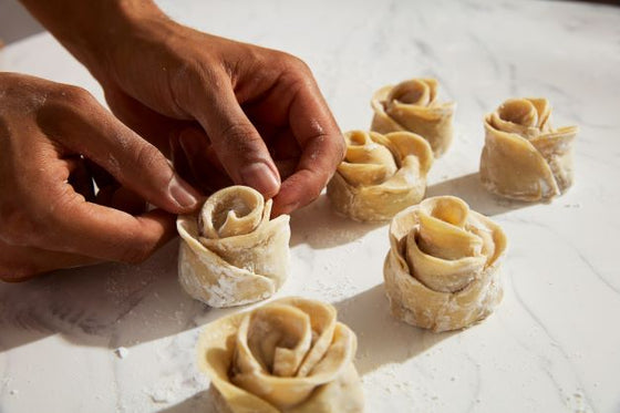 Rose-shaped gyozas