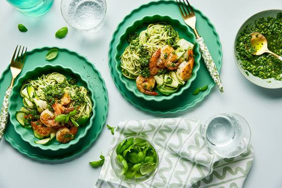 Pistachio pesto prawn pasta