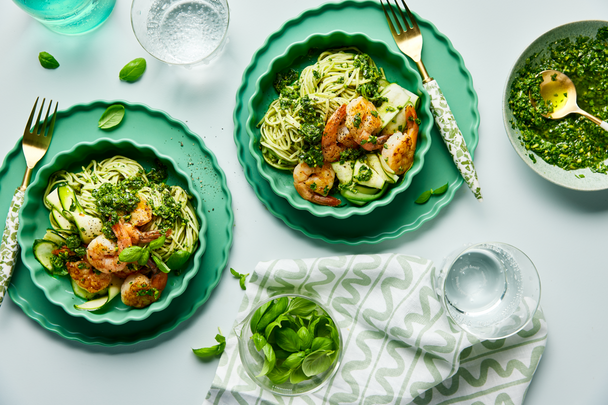 Pistachio pesto prawn pasta
