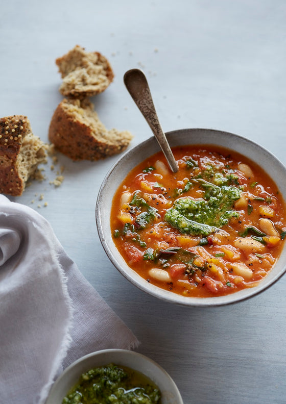 Tuscan bean soup with parsley pesto