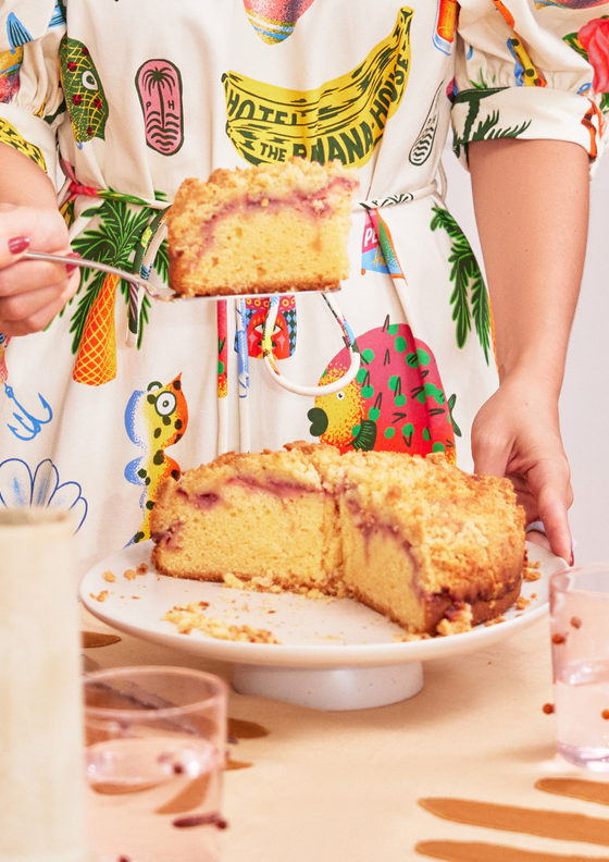 Strawberry custard crumble cake by Katherine Sabbath