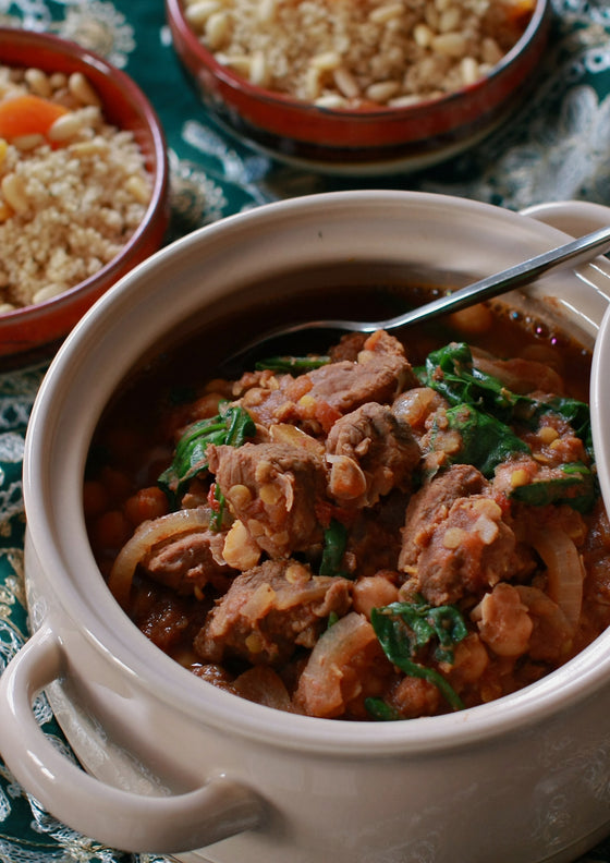 Wandering Spice's Aromatic Moroccan Lamb Stew with Chickpeas and Spinach