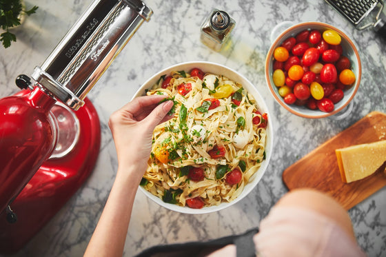 Fettuccine with Heirloom Tomatoes, Burrata & Balsamic