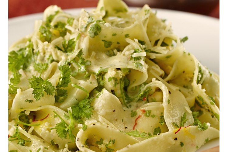 Saffron pasta with lemon chervil sauce