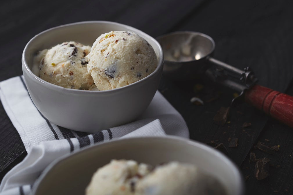 Ricotta Ice Cream with Chocolate and Pistachios