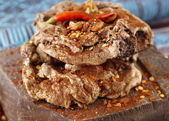 Salty chocolate and chilli meringues