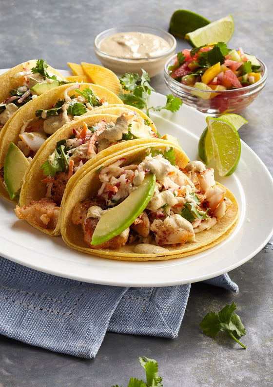 Fish Tacos, Slaw & Watermelon Salsa