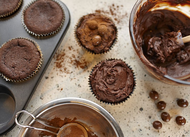 Chocolate on chocolate cup cakes