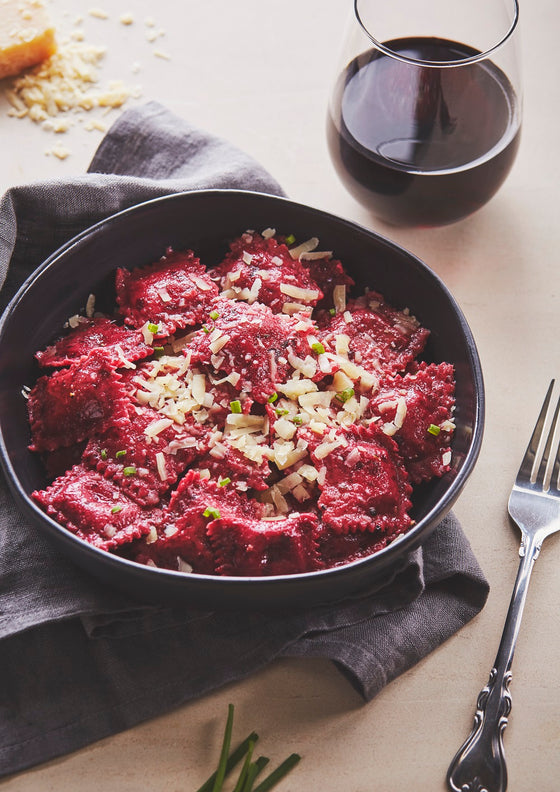 Easy beet ravioli with goat cheese