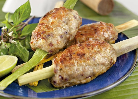 Herbed chicken & prawn koftas