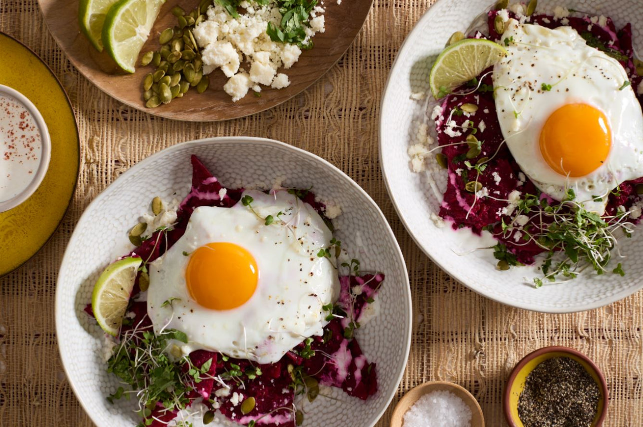 Brunch chilaquiles with spicy beetroot salsa